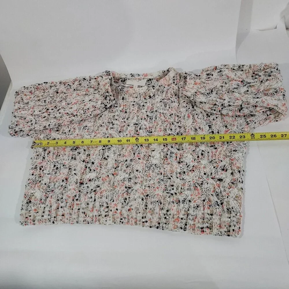 Jessica Simpson White Confetti Multi-Color Cropped Knit Sweater Ribbed Cuff Larg - Picture 3 of 14